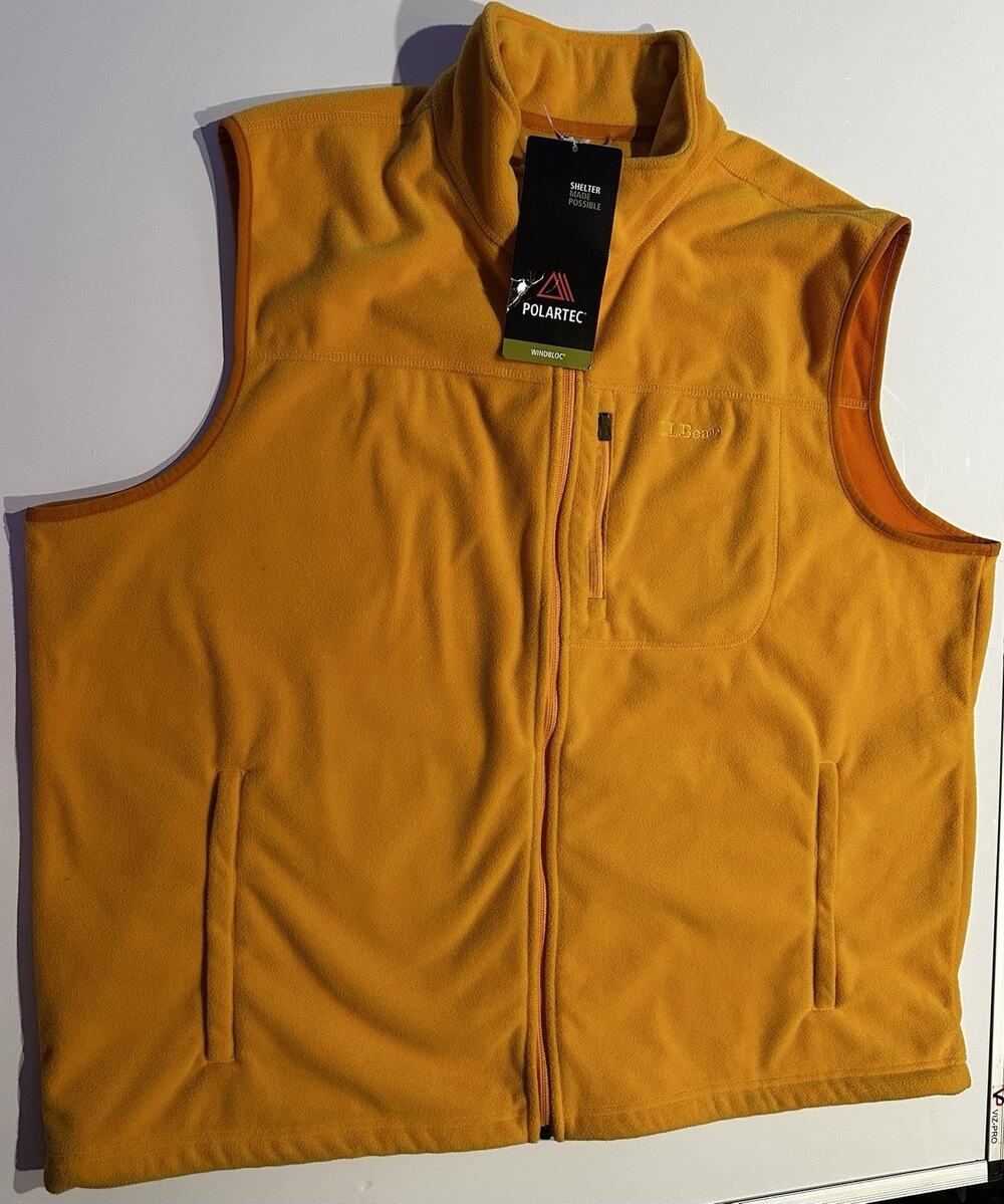 LL Bean Polartec Fleece Vest Mens XXL Gold Yellow Full Zip Gorp Outdoors Hiking